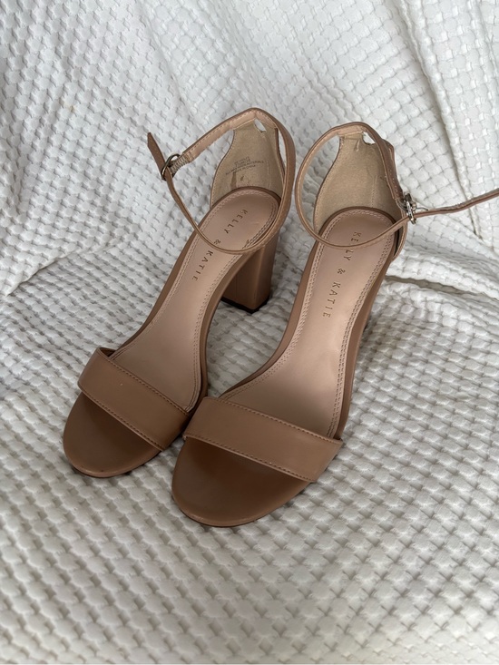Kelly & Katie Shoes - Kelly & Katie Tan Block Heel Sandals with Ankle Strap